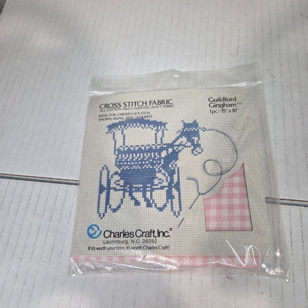Charles Craft Cross Stitch Fabric 15"x18" Pink Gingham Guildford